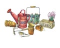 Illustration of gardening tools.
