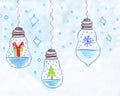 Illustration of garland with symbols of Christmas: a gift, Christmas tree, snowflake