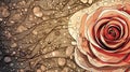 Sepia Ink Rose with Raindrops