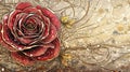 Sepia Ink Rose with Raindrops