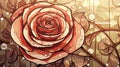 Sepia Ink Rose with Raindrops