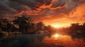 Misty Steampunk Village Sunset Royalty Free Stock Photo