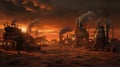 Misty Steampunk Village Sunset Royalty Free Stock Photo