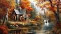 Autumn Watermill Painting