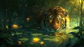 Tiger and Water Lilies Royalty Free Stock Photo