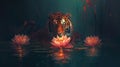 Tiger and Water Lilies Royalty Free Stock Photo
