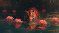 Tiger and Water Lilies Royalty Free Stock Photo