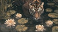 Tiger and Water Lilies Royalty Free Stock Photo