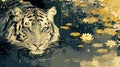 Tiger and Water Lilies Royalty Free Stock Photo