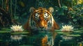 Tiger and Water Lilies Royalty Free Stock Photo