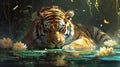 Tiger and Water Lilies Royalty Free Stock Photo