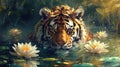 Tiger and Water Lilies