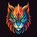 Illustration, Generative AI, lynx logo, cat portrait, icon on a dark background Royalty Free Stock Photo