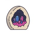 Illustration of a geode with vibrant blue and pink crystals inside. The outer layer is Royalty Free Stock Photo