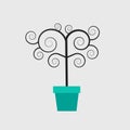 Illustration of geometric and minimal tree with a green flower pot