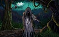 Illustration of the Ghost in the horror dark forest Royalty Free Stock Photo