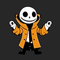 Illustration of a ghost wearing an orange raincoat and giving a thumbs up gesture AI Generated