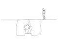 Illustration of giant hand helping small businesswoman, metaphor for opportunity, challenge, leadership. Single continuous line