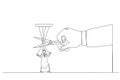 Illustration of giant hand with scissors cutting the strings attached to arab businessman. Metaphor for freedom, independent, Royalty Free Stock Photo