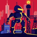 Illustration Of A Giant Robot Standing In Front Of An Industrial Zone