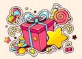 illustration of gift box and confection on light backgro Royalty Free Stock Photo