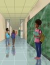 Illustration a girl confused at new school