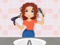 Illustration of girl curls her hair Royalty Free Stock Photo