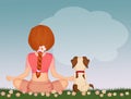 Girl and dog doing yoga in the grass Royalty Free Stock Photo