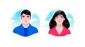 Illustration of a girl and a guy avatars. Vector. Couple of man and woman. Two portraits of businessmen for advertising and design Royalty Free Stock Photo
