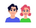 Illustration of a girl and a guy. Vector. A pair of a man and a redhead woman. Two characters for advertising and design. Vivid im