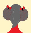 Illustration of a girl with hair style as brains and ribbon as hearts