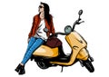 Illustration of a Girl Happily Driving a Scooter vector Royalty Free Stock Photo