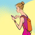 Illustration of a girl Holding a Mobile Phone. Royalty Free Stock Photo