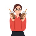 Illustration of a girl holding tapioca pudding or boba drink milk