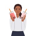 Illustration of a girl holding tapioca pudding or boba drink milk