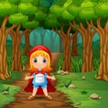 The girl hooded red in street forest Royalty Free Stock Photo