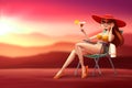 Illustration girl in lounge chair