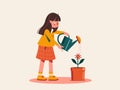 Illustration of Girl Nurturing Flower Pot