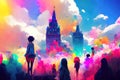 Girl overlooking a Beautiful Fantasy Anime City Skyline