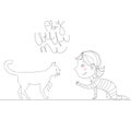 Illustration with girl playing with kitten. text play with me Royalty Free Stock Photo