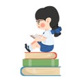 Illustration of Girl Reading on Stack of Books Royalty Free Stock Photo