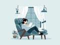 Illustration of Girl Relaxing in a Chair with a Book