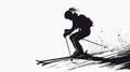 illustration of a girl skiing in the mountains. Silhouette. Generative AI