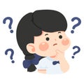 Illustration of Girl Thinking with Question Marks Royalty Free Stock Photo