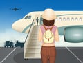 Illustration of girl travels by plane