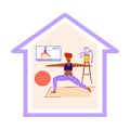 Illustration of a girl who stays at home and does body exercises.