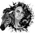 monochromatic illustration of girl and zebra head