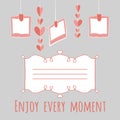 Illustration girlnda of hearts and photos.enjoy every moment lettering. with place for your text. Royalty Free Stock Photo