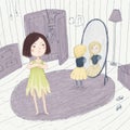 Illustration girls playing dress up in the room and wearing Snow White and Teana costumes Royalty Free Stock Photo