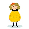 Illustration that girls wearing a yellow raincoat in the rainy season. Girl dressed in French style.